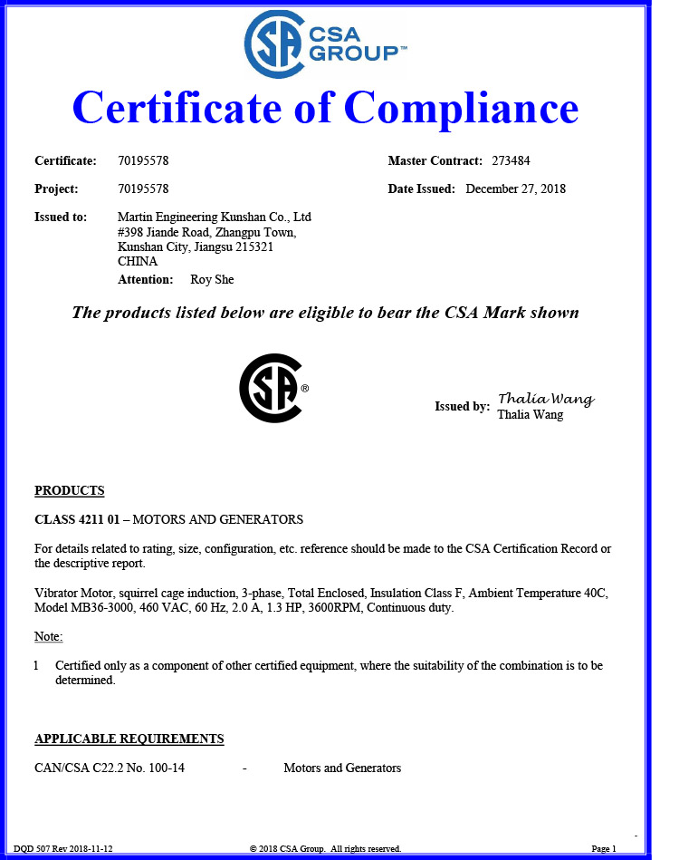 CSA Certificate--MB